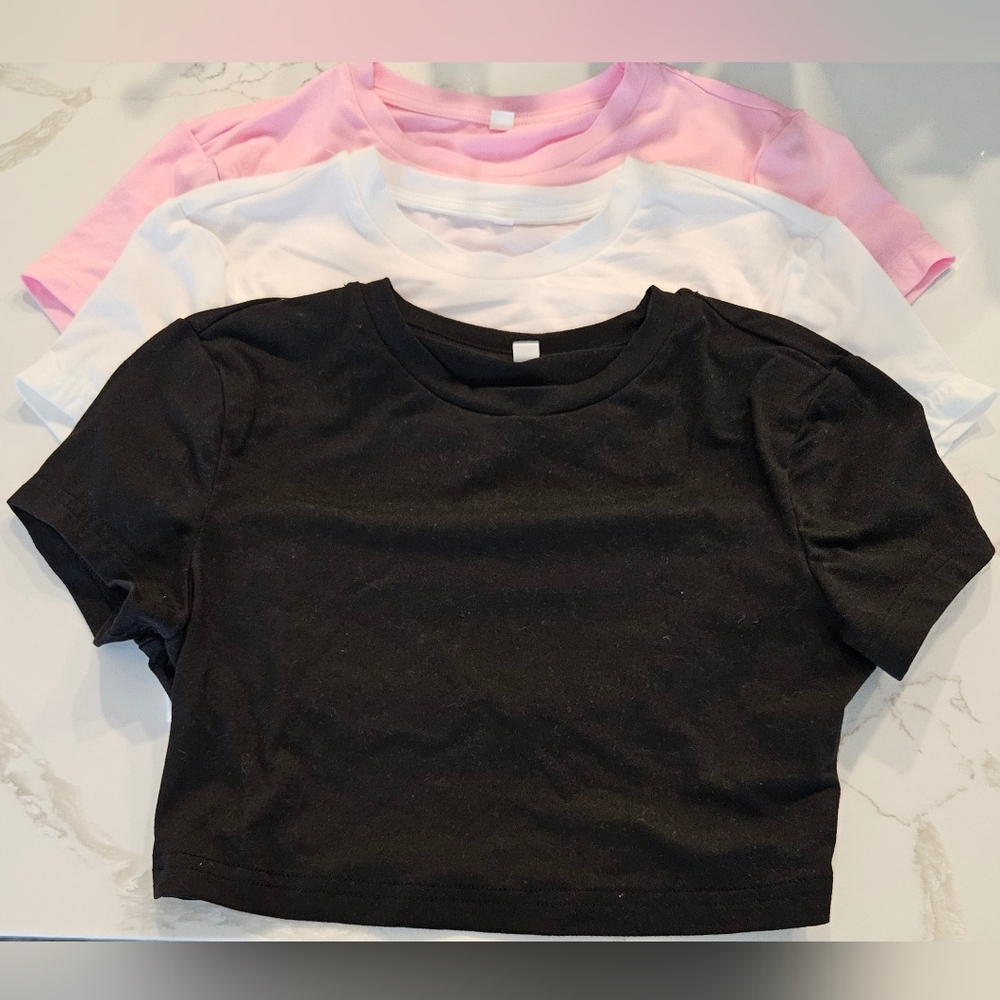 NWOT Basic Cropped Tee Trio - Black, White & Pink